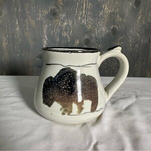Source Unknown Cream and Black Bison Mug